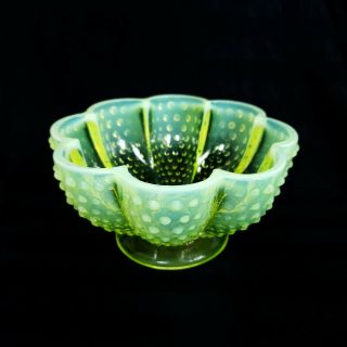 Fenton Topaz Opalescent Vaseline Glass Hobnail Scalloped Bowl Candy Dish 2