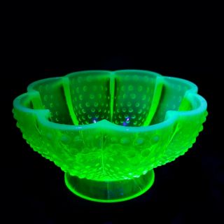 Fenton Topaz Opalescent Vaseline Glass Hobnail Scalloped Bowl Candy Dish 3