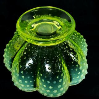 Fenton Topaz Opalescent Vaseline Glass Hobnail Scalloped Bowl Candy Dish 6