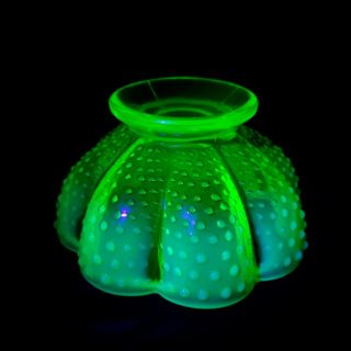 Fenton Topaz Opalescent Vaseline Glass Hobnail Scalloped Bowl Candy Dish 7