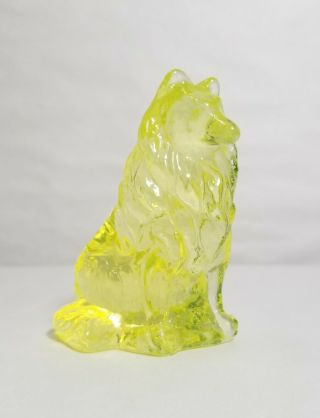 Mosser Collie Sheltie Yellow Uranium Glass Dog Figurine Paperweight Vintage