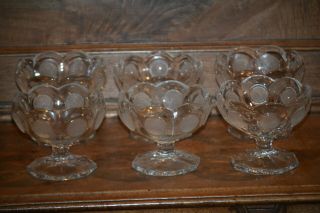 Fostoria " Coin Dot " Crystal Clear Glass Sherbets Set Of 6 Frosted Coins