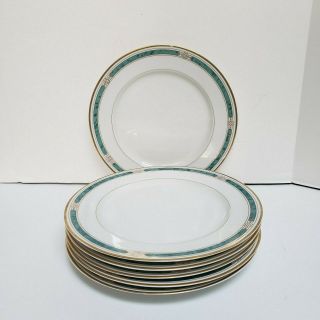 Set Of 6 Gorham China Regalia Court Teal Design 11 " Dinner Plates