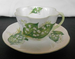 Vintage Shelley Fine Bone China Dainty Lily Of The Valley Tea Cup Teacup Saucer