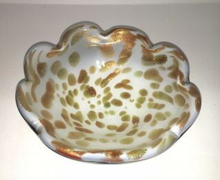 Vintage Murano Italy Glass Shell Shaped Art Glass Bowl Dish Gold Copper Flecks