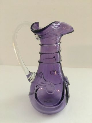 Vintage Boyer Hand Blown Purple Studio Art Glass 7 " Pitcher,  1979,  Signed