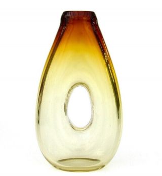Vintage Mid Century Murano Art Glass Amberina Unusual Shape Vase 24.  5cm Tall