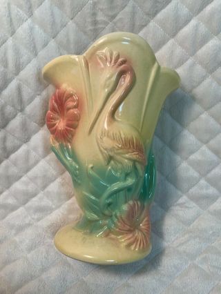 Vintage 1940s Crane / Flamingo Vase,  Hull Sunglow Style Usa 85