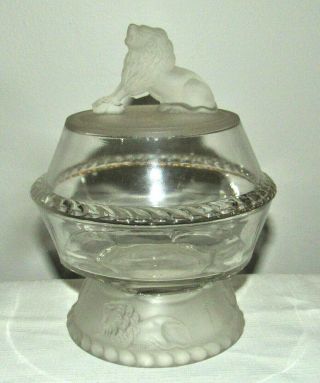 Eapg Gillinder & Sons Frosted Lion Covered Butter Dish Late 1800 
