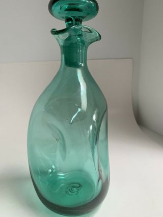 Vintage Lite Green Blenko Glass Decanter With Stopper Hand Made Pre Owned