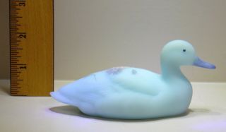Fenton Mallard Duck Frosted Asters On Blue Satin 5147 Signed
