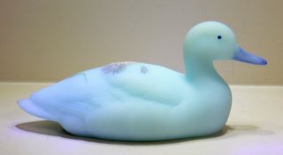 FENTON MALLARD DUCK FROSTED ASTERS ON BLUE SATIN 5147 SIGNED 2