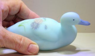 FENTON MALLARD DUCK FROSTED ASTERS ON BLUE SATIN 5147 SIGNED 3