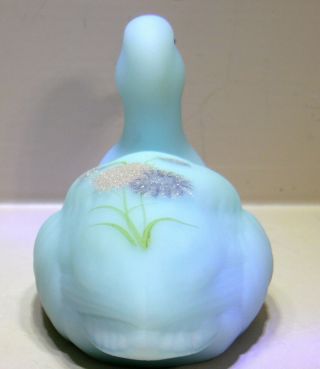 FENTON MALLARD DUCK FROSTED ASTERS ON BLUE SATIN 5147 SIGNED 6