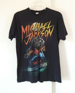 Mens Black Michael Jackson T Shirt Tee This Is It Thriller Wolf Short Sleeve M