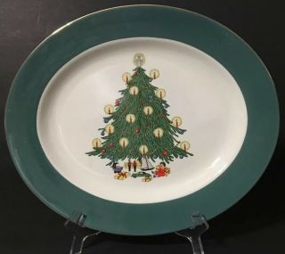 Homer Laughlin Cavalier Eggshell Christmas Tree Oval Platter 13.  5” X 11.  25” Pd19