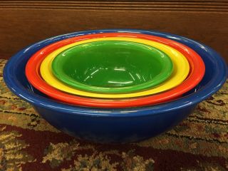 Vintage Pyrex Mixing Nesting Bowl Set Of 4 Primary Colors Clear Glass Bottoms