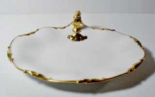 Antique Jean Pouyat Limoges Looped Handle Relish Dish White/heavy Gold Trim