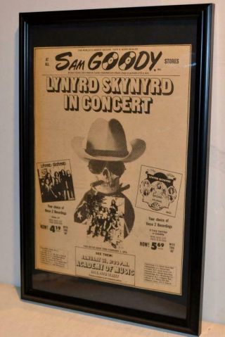 Lynyrd Skynyrd 1975 Academy Of Music Concert Promotional Framed Poster / Ad