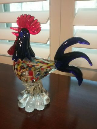 Vintage Large Italian Murano End Of Day Art Glass Rooster Figurine