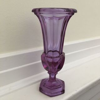 Vintage Germany Lead Crystal Alexandrite Purple 8 " Faceted Flared Vase