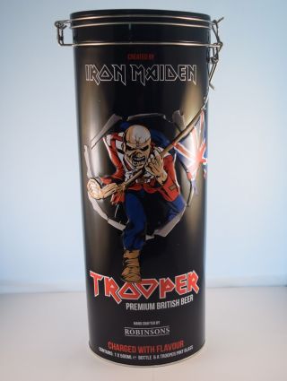 Iron Maiden Trooper Etched Beer Glass & Collectable Tin & Empty Bottle (no Beer)