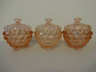 Pink Depression Glass Set Of 3 Footed Candy Dishes With Lids Vintage