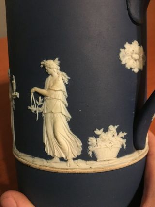 Antique Circa 1900 Wedgwood Jasperware Large Mug Tankard Dark Blue England 3