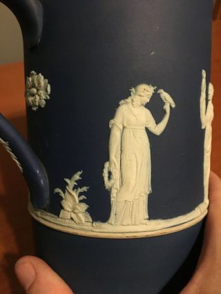 Antique Circa 1900 Wedgwood Jasperware Large Mug Tankard Dark Blue England 4