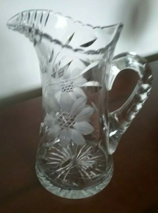 Vintage Clear Cut Glass Pitcher Heavy Thick Water Breakfast Juice Hand Crystal
