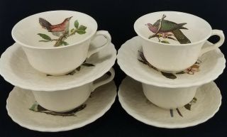 (4) Alfred Meakin White Audubon Birds Of America Cups & Saucers,  England