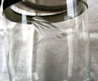Vintage Antique Wheat Etched Glass Ice Bucket With Lid And Tongs
