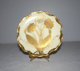 Vintage Elite Limoges France Hand Painted Heavy Gold Floral Plate 4