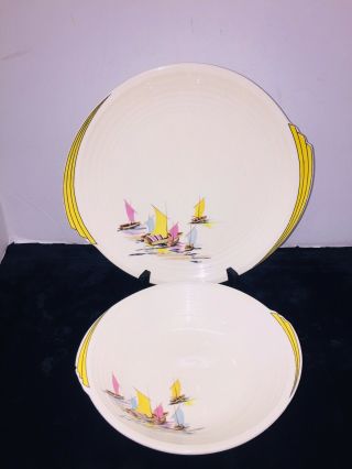 Edwin M.  Knowles China Co.  Yorktown Plate And Bowl Mid Century Asian Boat Scene