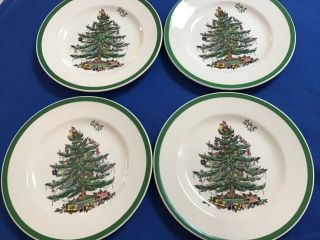 (4) Spode “christmas Tree” 8” Dessert / Salad Plates Made In England