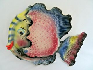 Large Hand Painted Art Pottery Fish Plate / Platter / Wall Art Signed