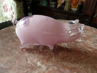 Langham Glass Pink Pig Signed Paul Miller With Label And Union Jack Sticker