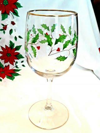 Set Of 7 Lenox Holiday Holly & Berries Gold Trim Wine Glasses