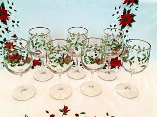 Set of 7 Lenox Holiday Holly & Berries Gold Trim Wine Glasses 2