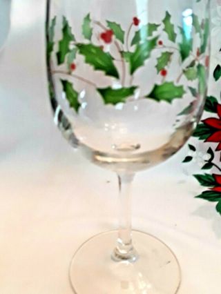 Set of 7 Lenox Holiday Holly & Berries Gold Trim Wine Glasses 4