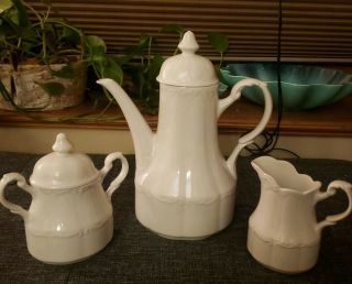 England J&g Meakin Sterling Colonial Ironstone Coffee Tea Pot,  Sugar,  Creamer