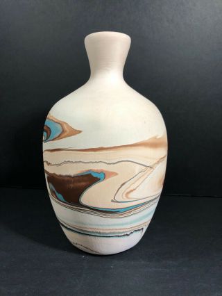 Nemadji Art Pottery Bisque Clay Vase Marbled Turquoise Brown Southwestern Decor 3