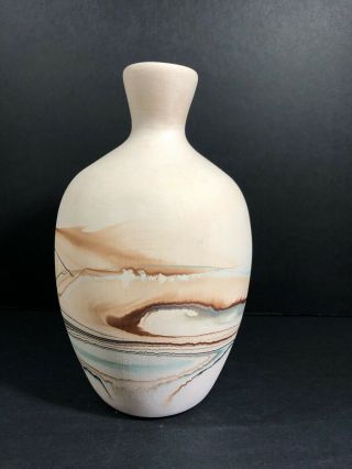 Nemadji Art Pottery Bisque Clay Vase Marbled Turquoise Brown Southwestern Decor 4