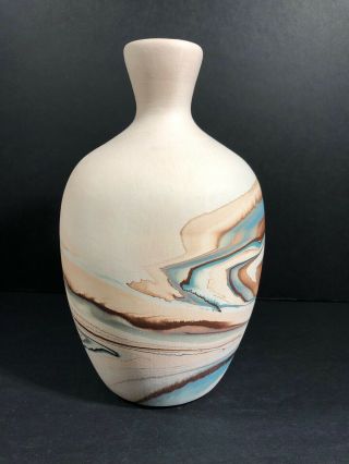 Nemadji Art Pottery Bisque Clay Vase Marbled Turquoise Brown Southwestern Decor 5
