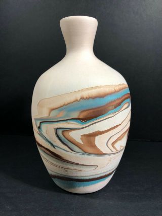 Nemadji Art Pottery Bisque Clay Vase Marbled Turquoise Brown Southwestern Decor 6