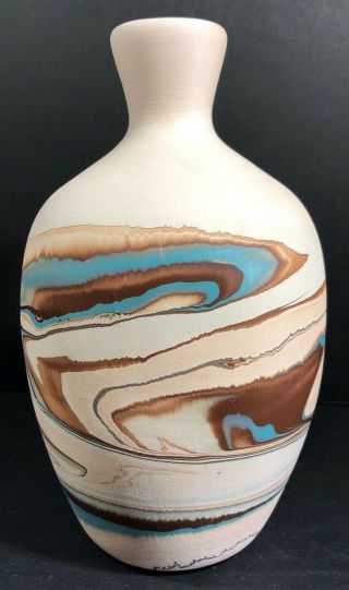 Nemadji Art Pottery Bisque Clay Vase Marbled Turquoise Brown Southwestern Decor 7