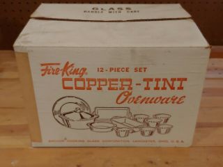 Vintage Anchor Hawking Fire King 12 Pc Copper Tint Ovenware Rare Pre Barcode Nos