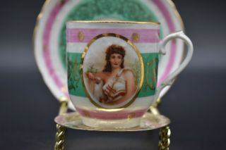 Schumann Dresden German Pink Green & Gold Empress Josephine Portrait Cup Set 2