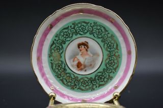 Schumann Dresden German Pink Green & Gold Empress Josephine Portrait Cup Set 7