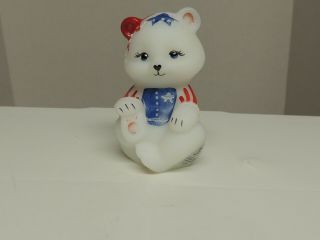 Fenton Glass Stars And Stripes 2001 Red White Blue Bear Signed Hand Painted
